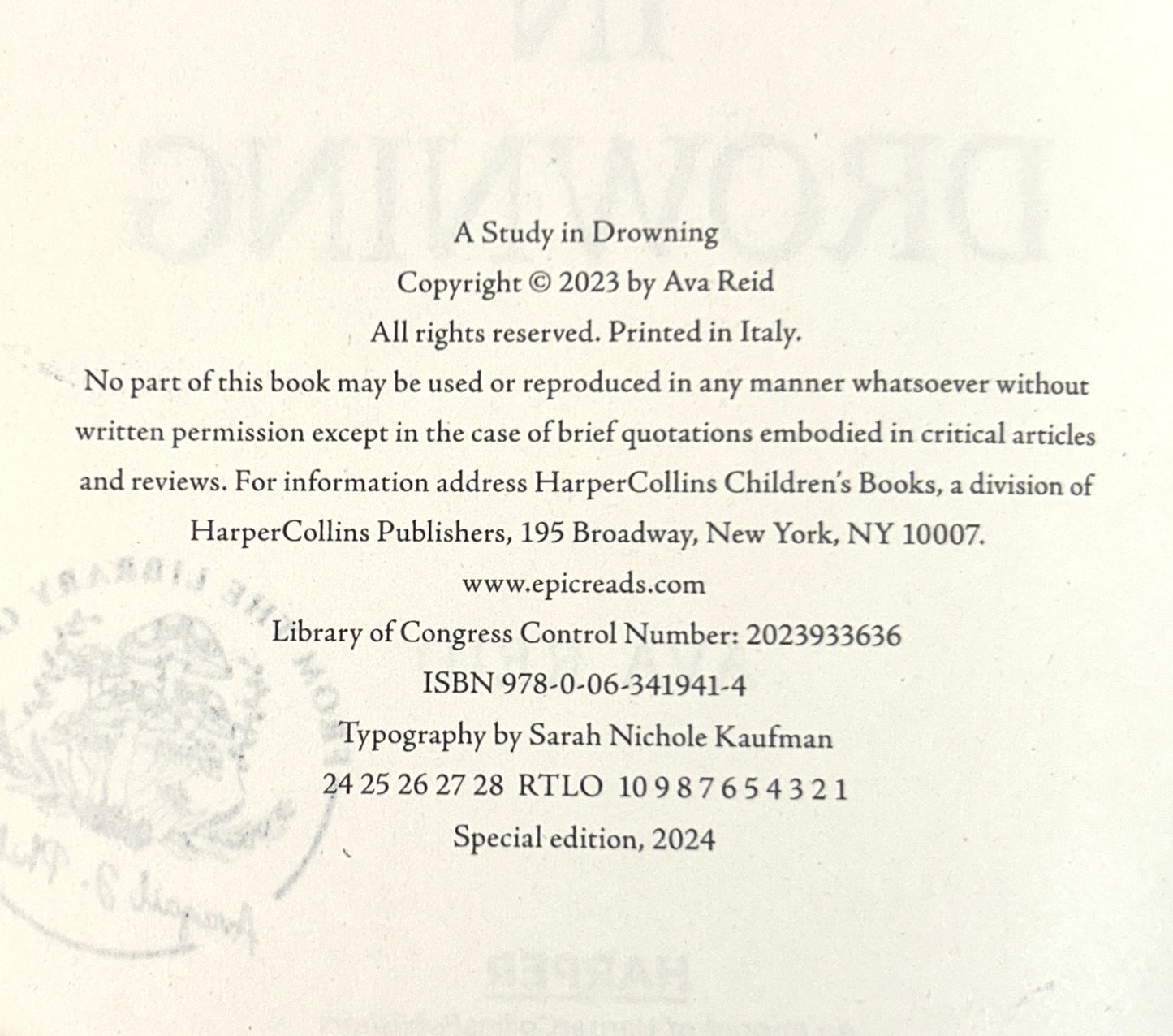 A Study in Drowning by Ava Reid 2024 Special Edition