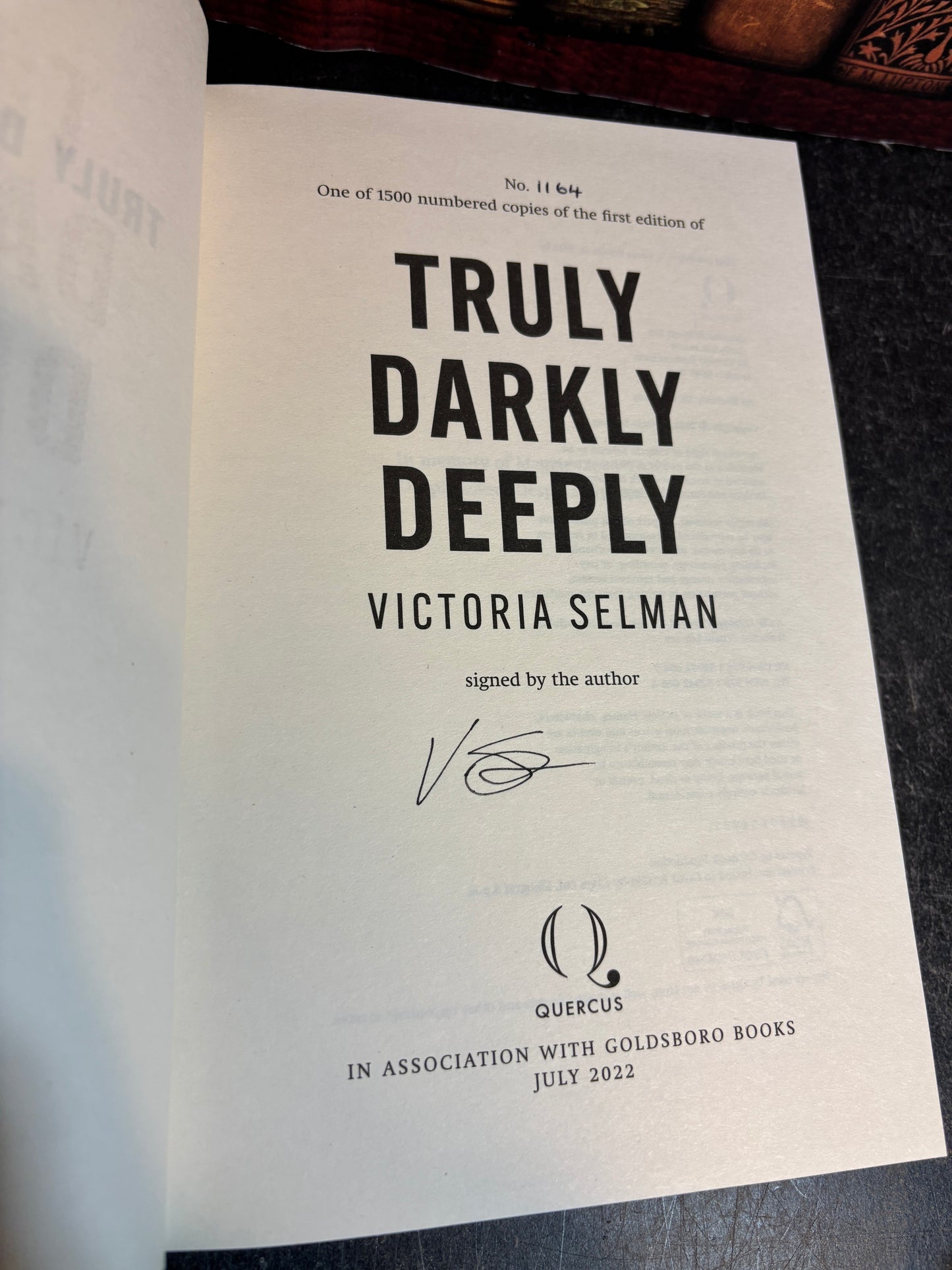 Truly Darkly Deeply by Victoria Selman SIGNED & Numbered #1164/1500 1st Edition w/ Slipcase