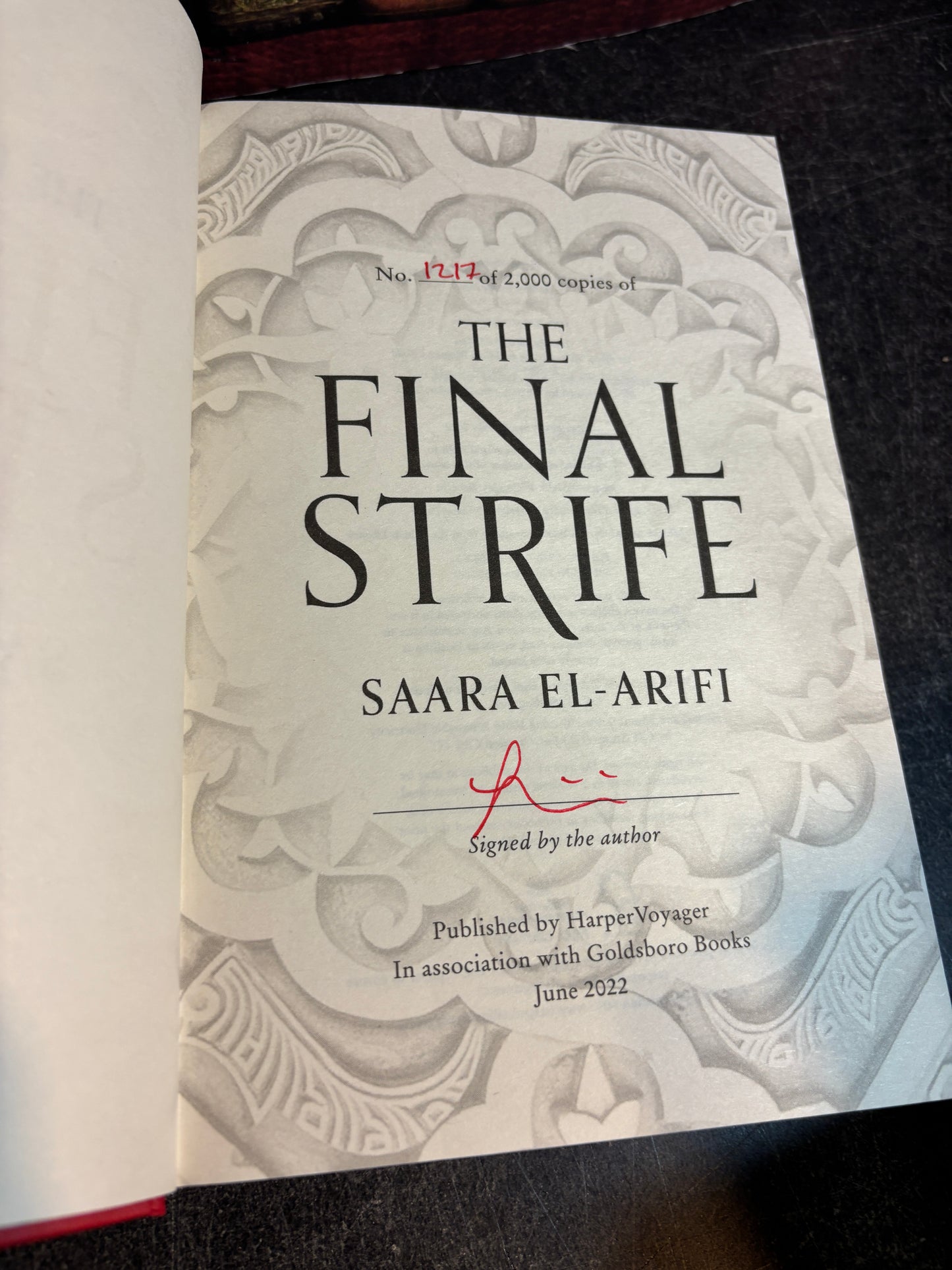 The Final Strife by Saara El-Arifi SIGNED & Numbered #1217/2000 1st Edition w/ Slipcase