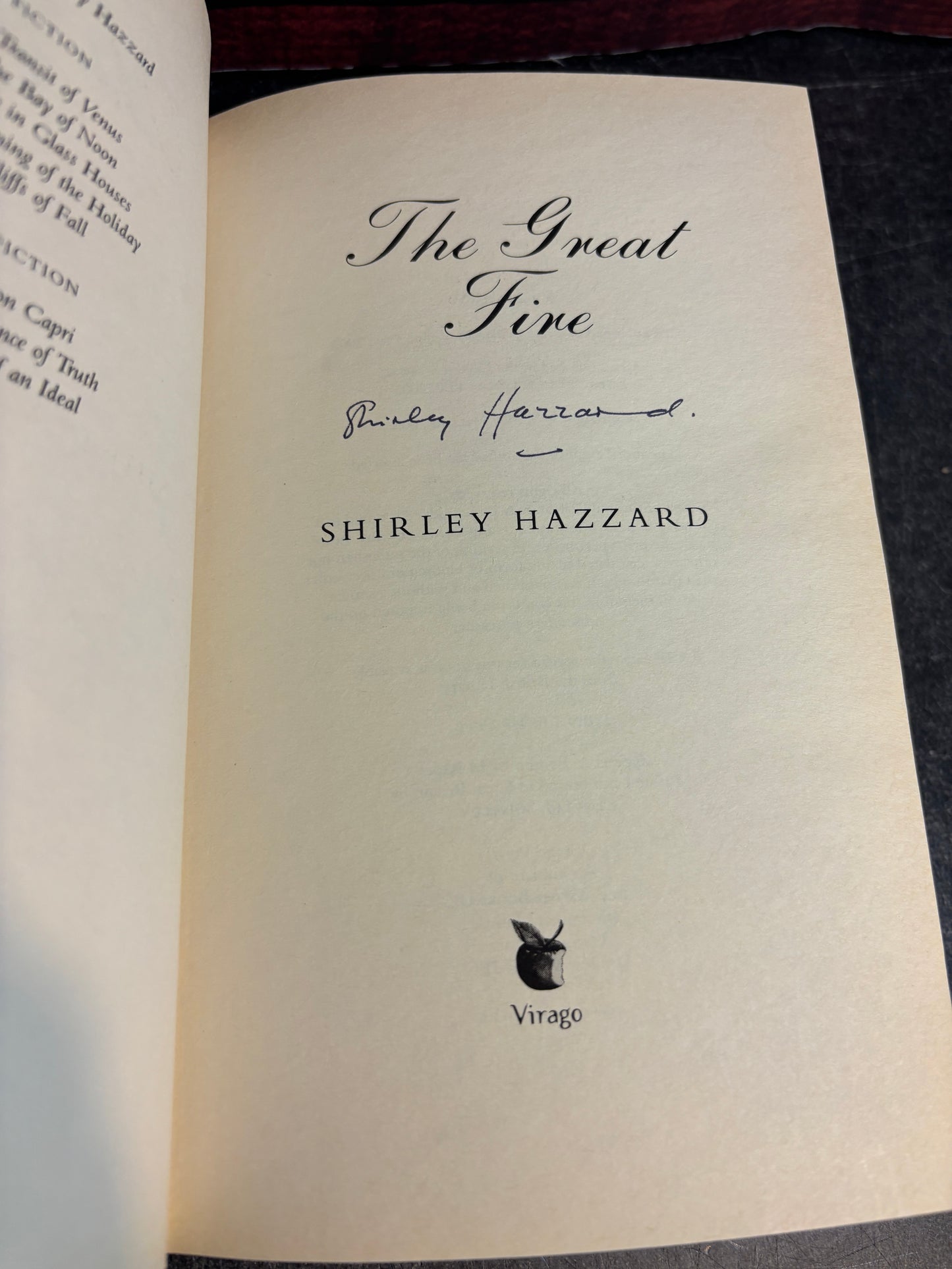 The Great Fire by Shirley Hazzard SIGNED UK 1st Edition 2003
