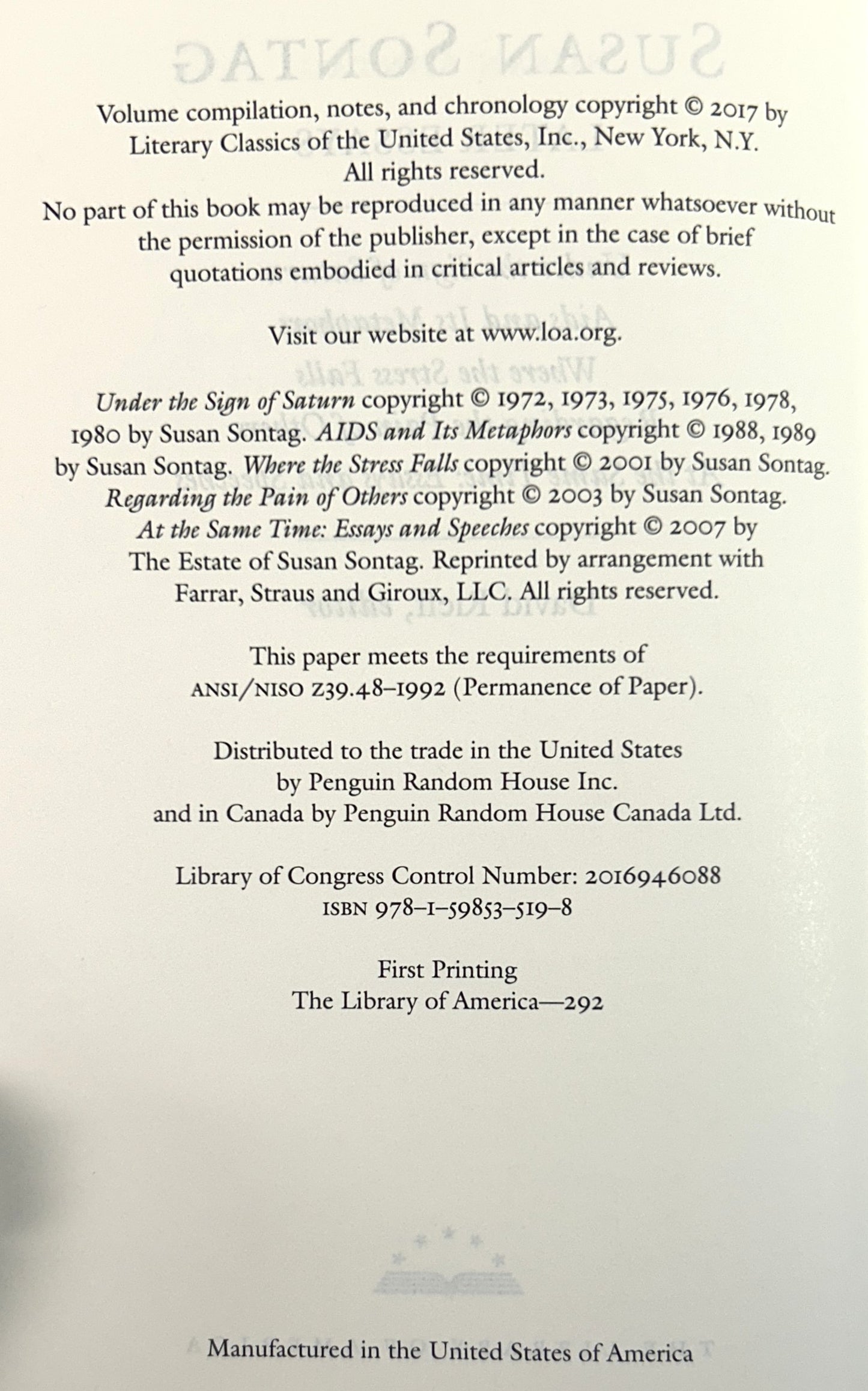 Library of America: Sontag: Later Essays 2019