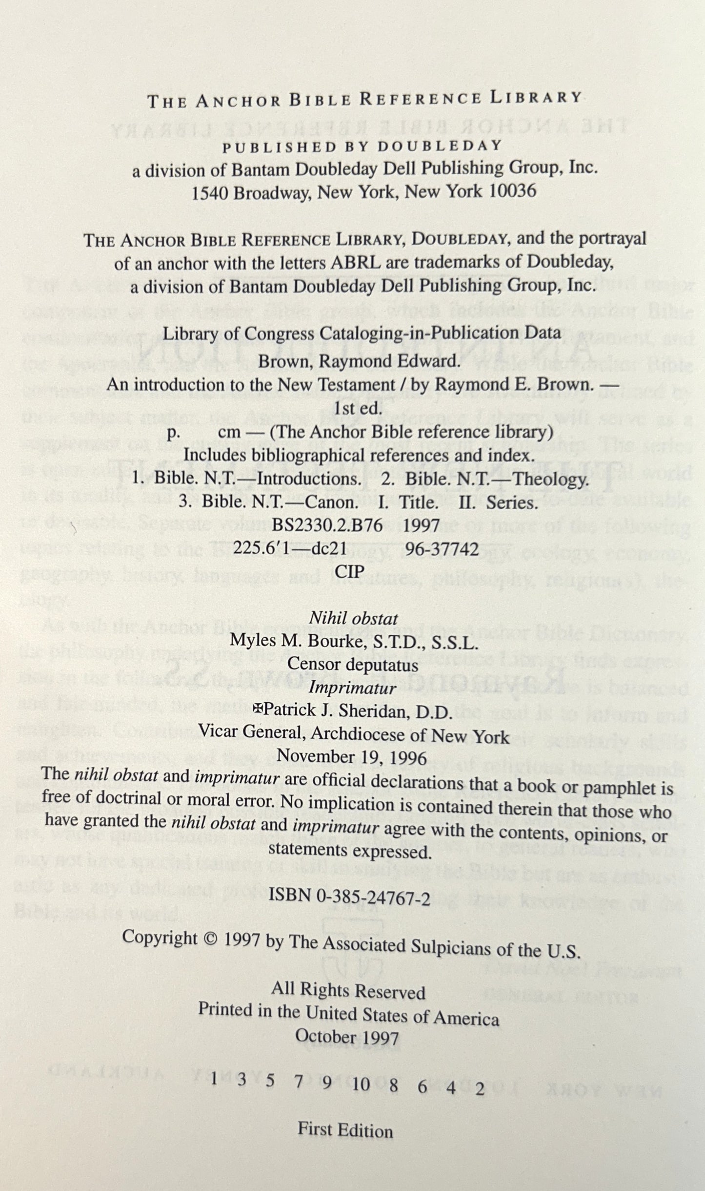 An Introduction to the New Testament by Raymond Brown 1997