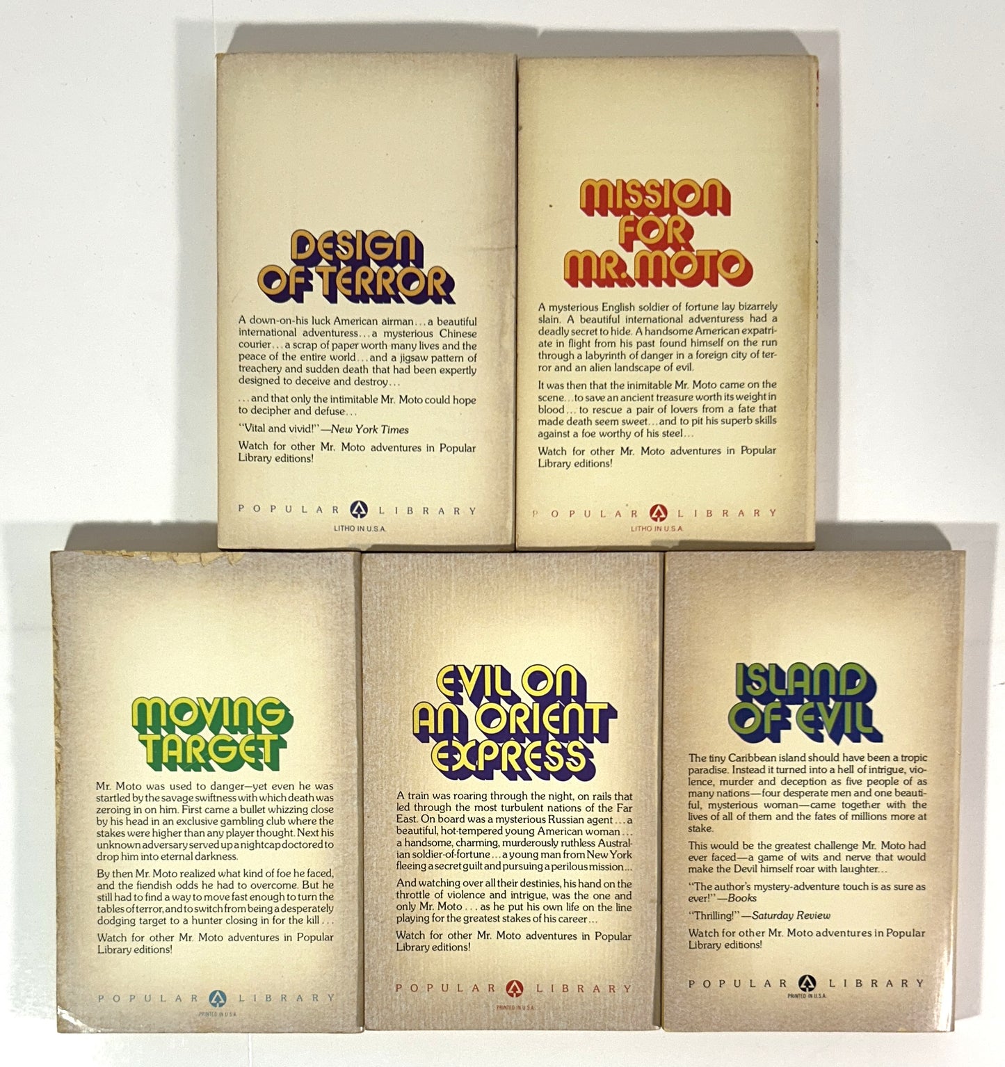 Set of 5 Mr. Moto by John P. Marquand 1977