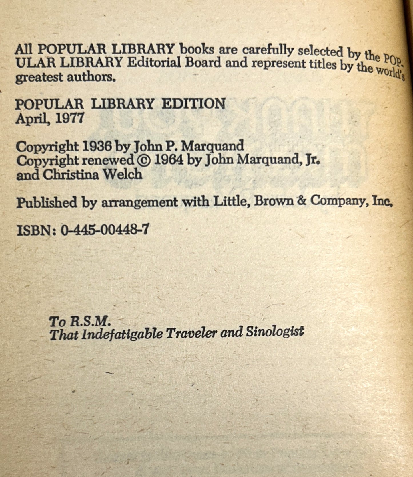 Set of 5 Mr. Moto by John P. Marquand 1977