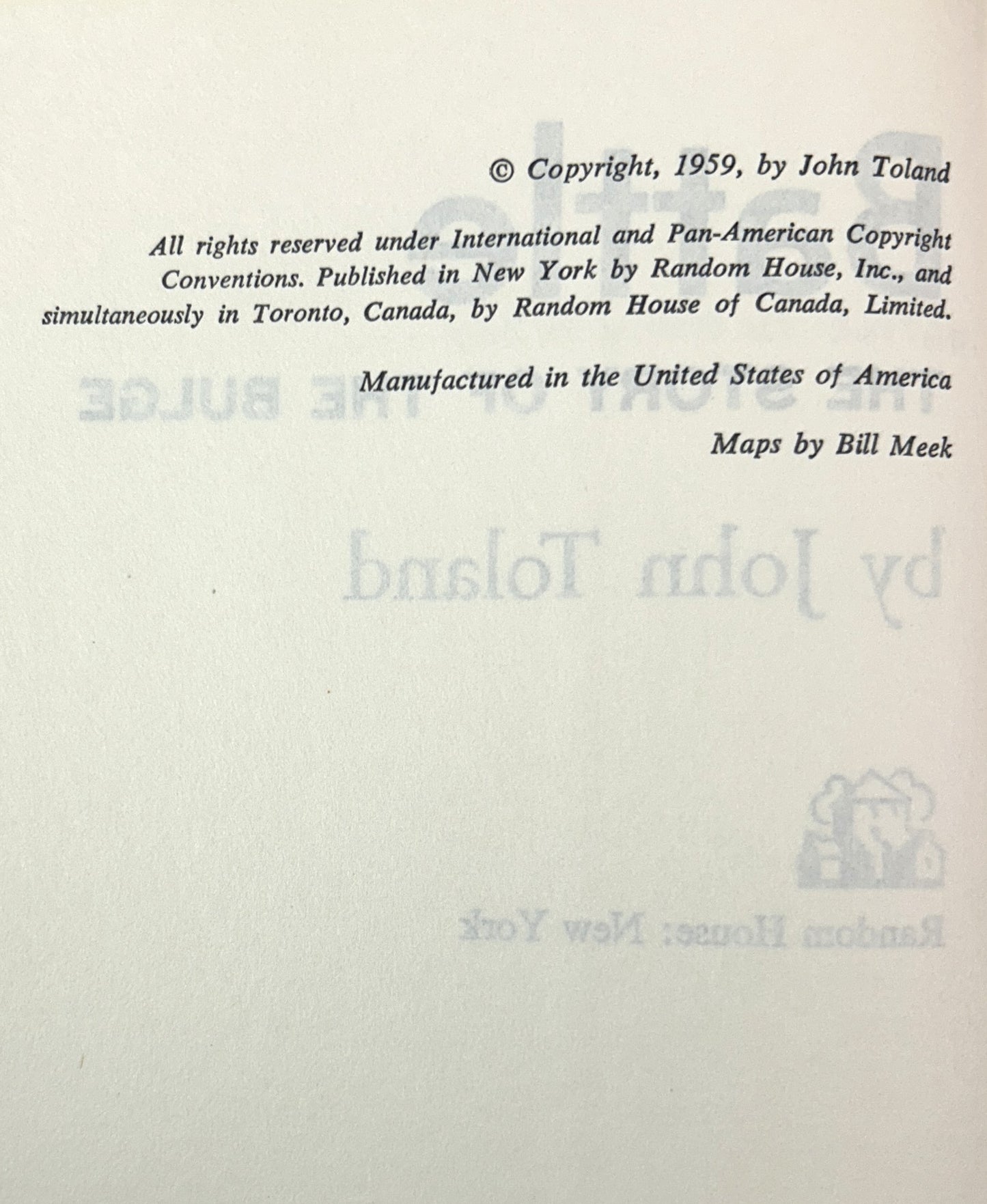 Battle: The Story of the Bulge by John Toland 1959 Book Club Edition