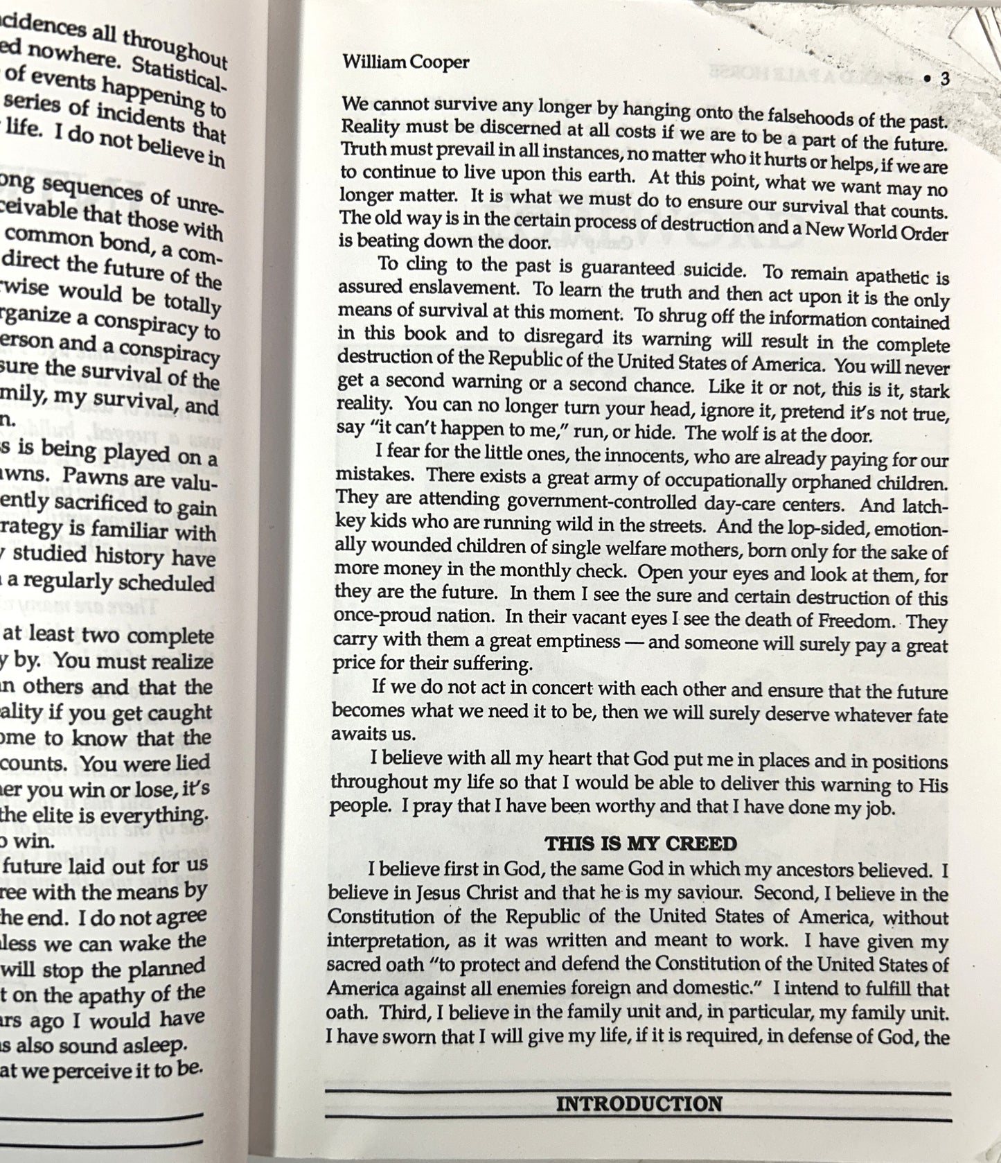 Behold A Pale Horse by William Cooper 1991 Unrevised 500 pg Edition w/ Trilateral Fold-Out