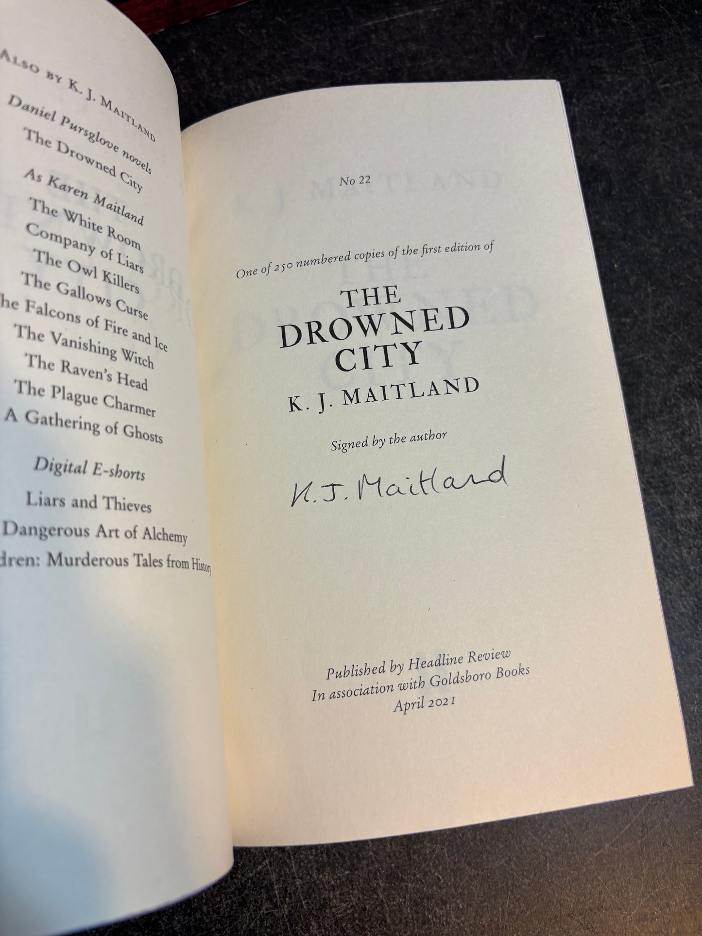 The Drowned City by KJ Maitland SIGNED Limited Edition #22/250 Goldsboro 1st Edition