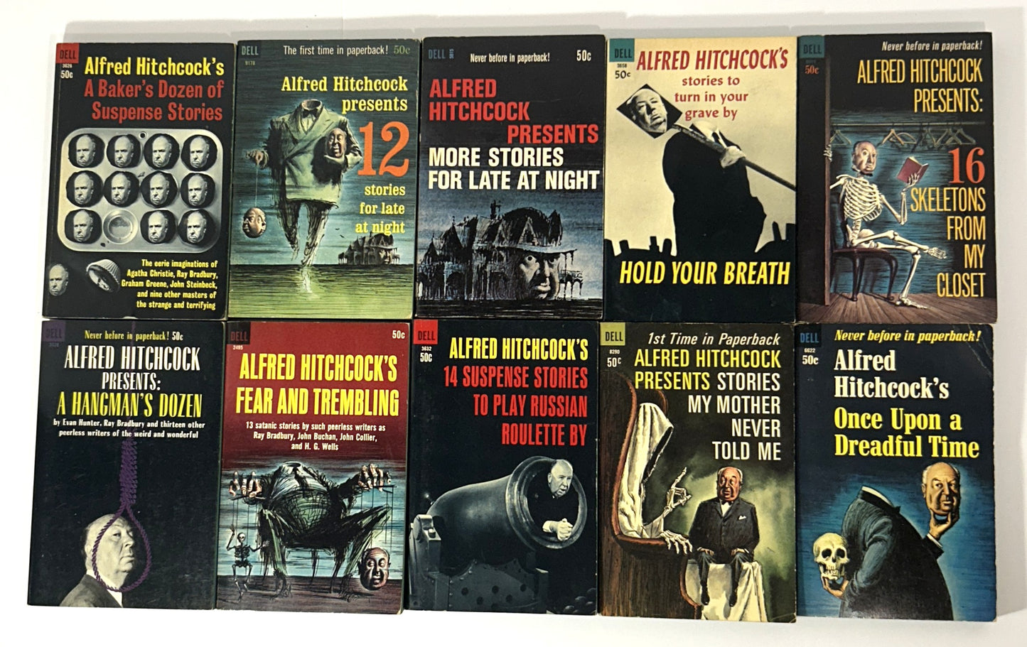Lot of 10 Vintage Alfred Hitchcock Paperbacks 1962-1965