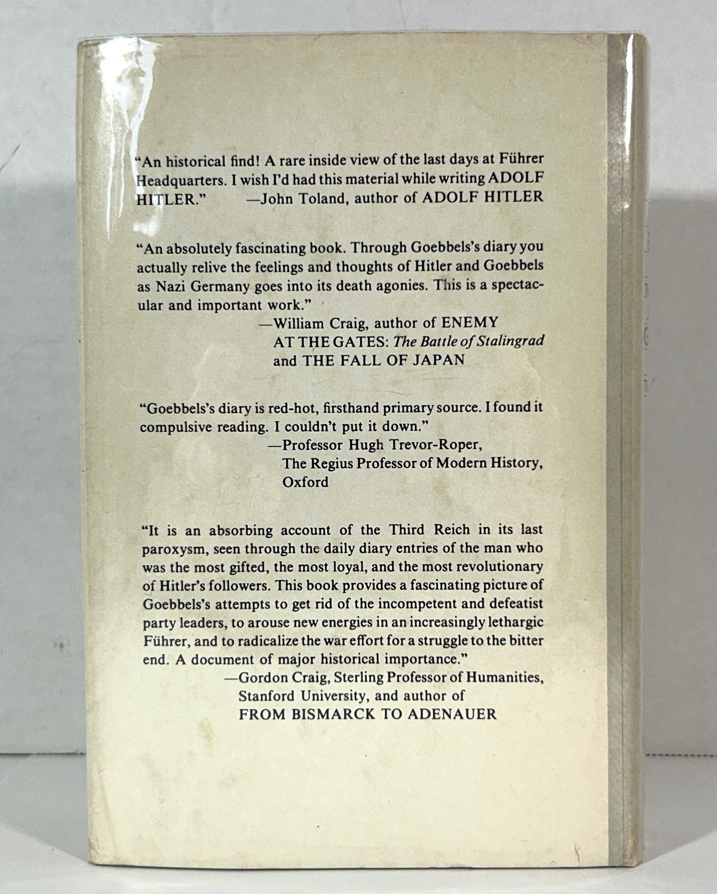 Final Entries 1945: The Diaries of Joseph Goebbels edited by Hugh Trevor-Roper 1978 Book Club Edition
