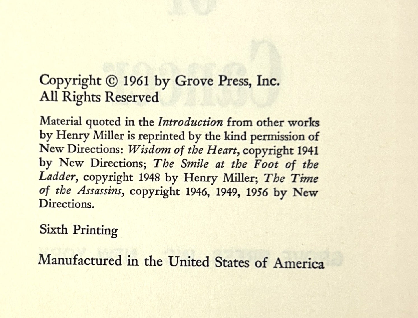 Grove Press: Set of 3 Henry Miller 1961-1963 3rd Printing