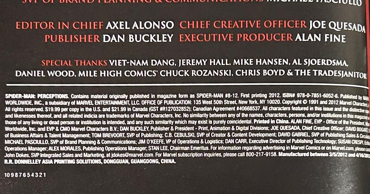 Marvel: SPIDER-MAN: Perceptions by Todd McFarlane 2012 1st Printing