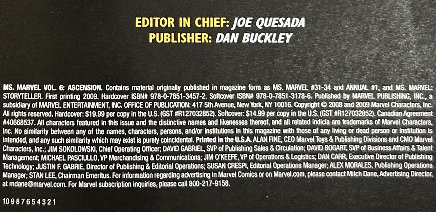 Marvel: Set of 6 Ms. Marvel 2006-2009 Premiere Editions