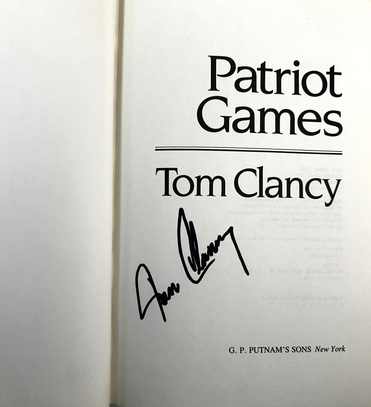 Patriot Games by Tom Clancy 1987 SIGNED 1st Edition