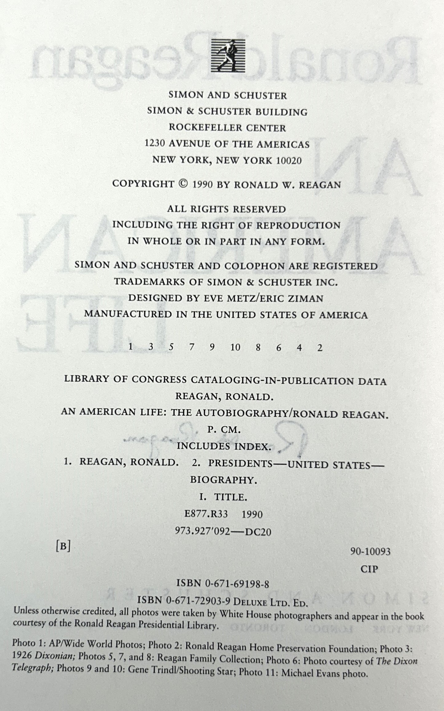 American Life: The Autobiography by Ronald Reagan 1990 SIGNED 1st Edition