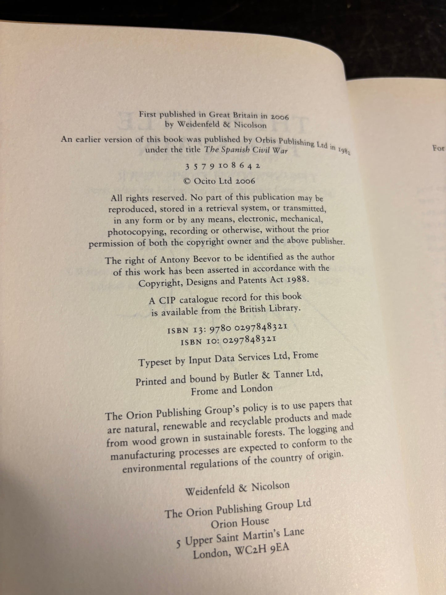 The Battle for Spain: The Spanish Civil War 1936-1939 Antony Beevor SIGNED 1st Edition UK 2006