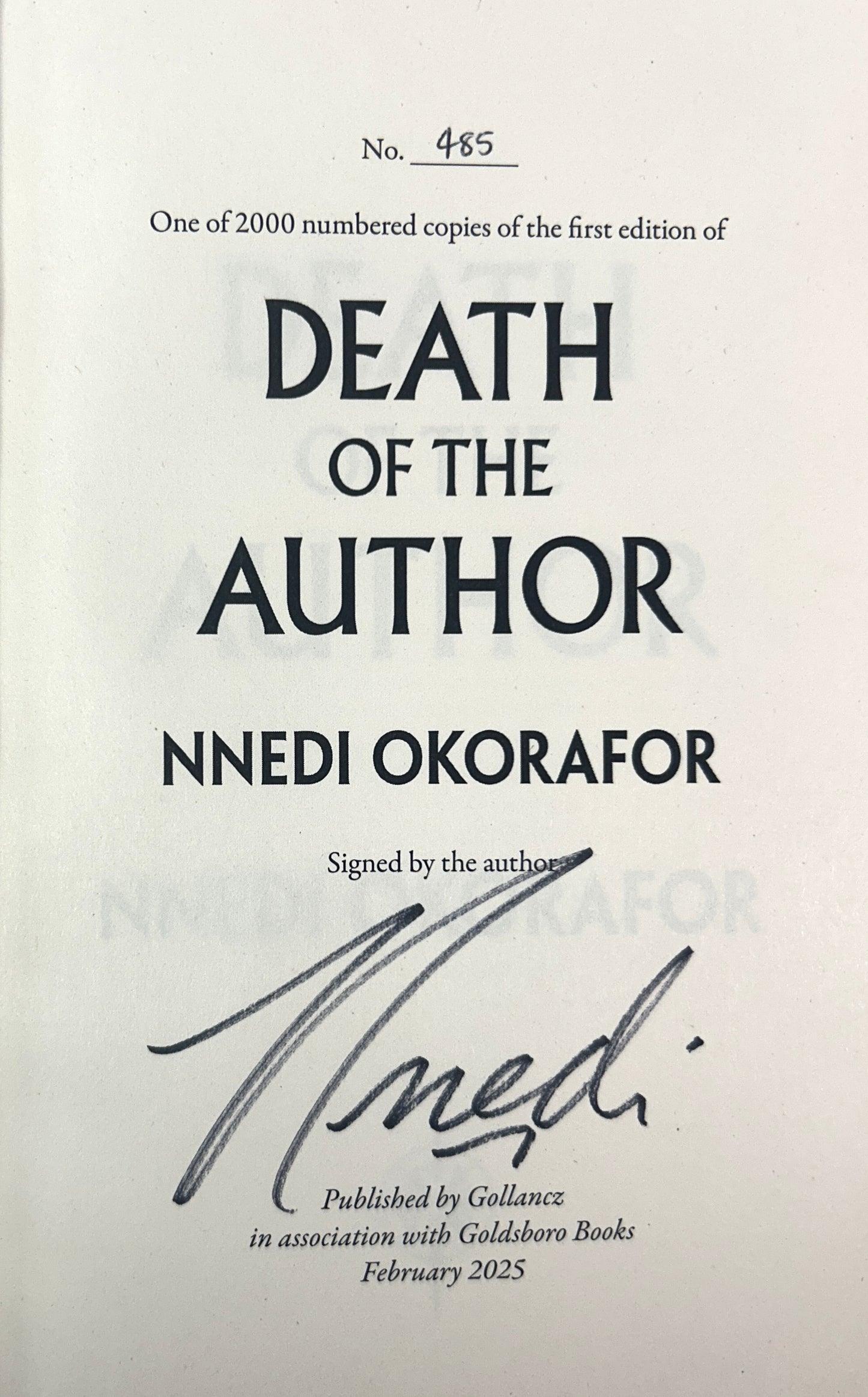 Death of the Author by Nnedi Okorafor 2025 SIGNED Limited Edition SPRAYED EDGES
