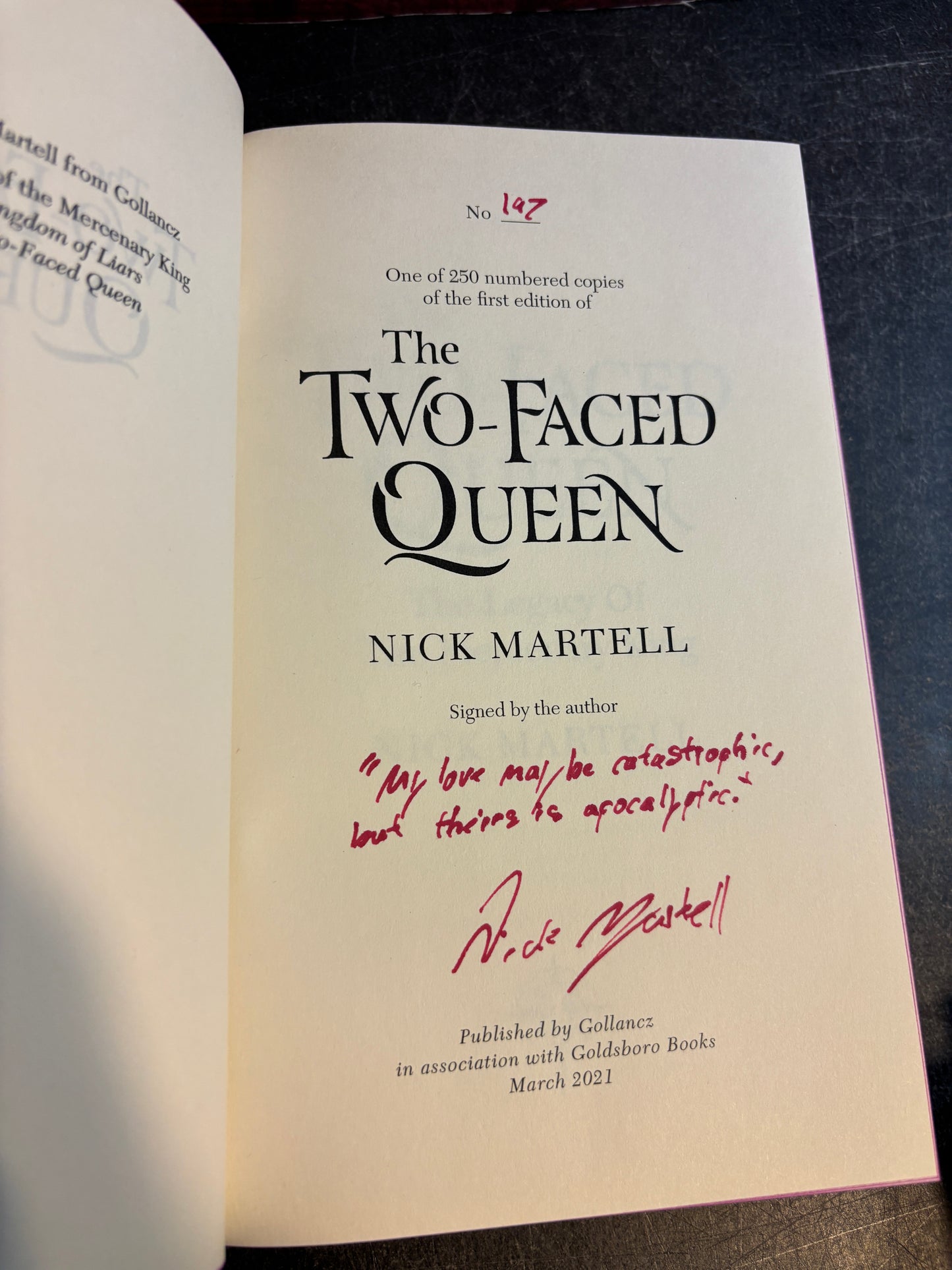 The Two Faced Queen by Nick Martell SIGNED Limited #197/250 1st Edition w/ Sprayed Edges
