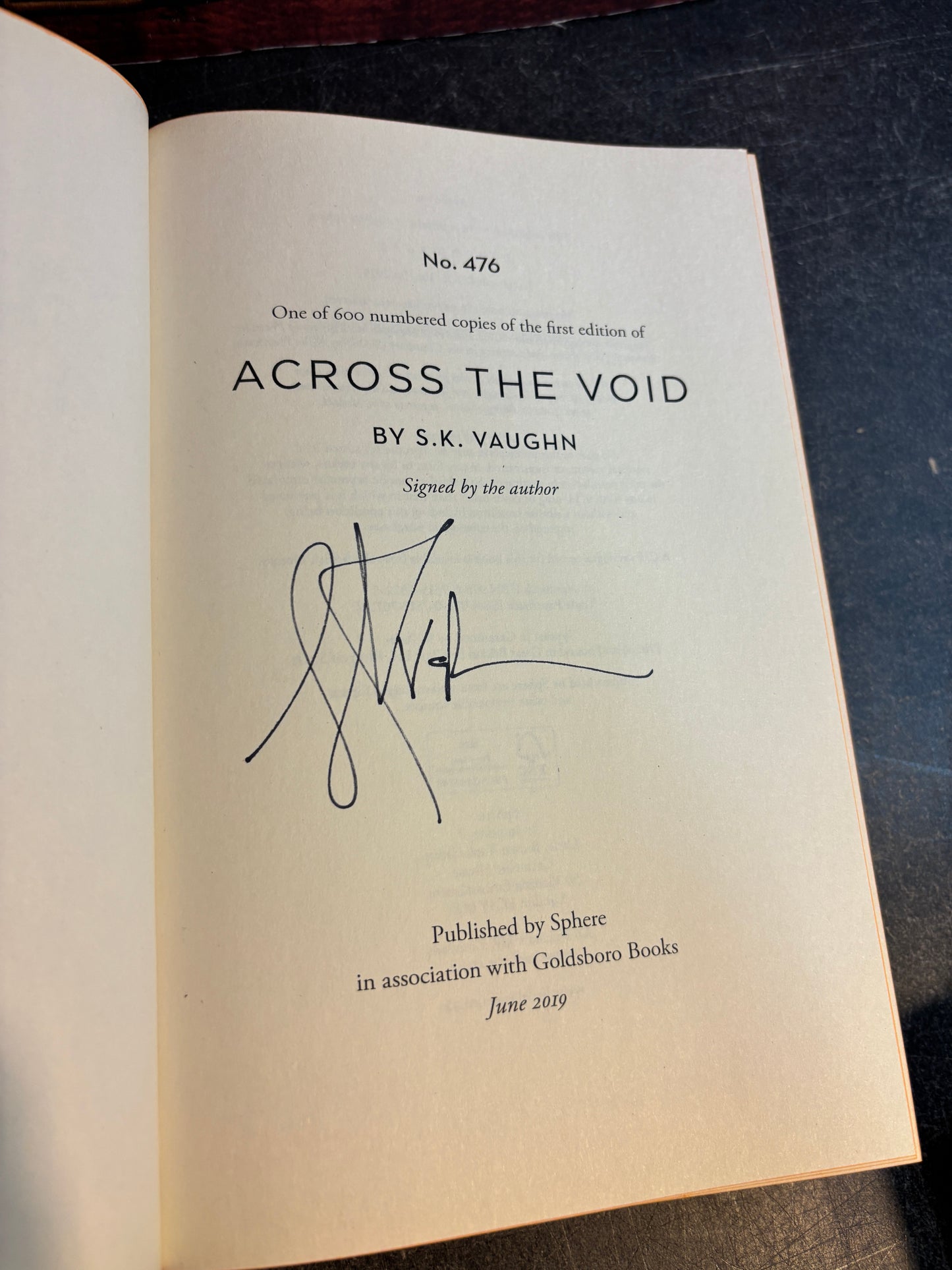 Across The Void by SK Vaughn SIGNED Limited #476/600 w/ Sprayed Edges 1st Edition