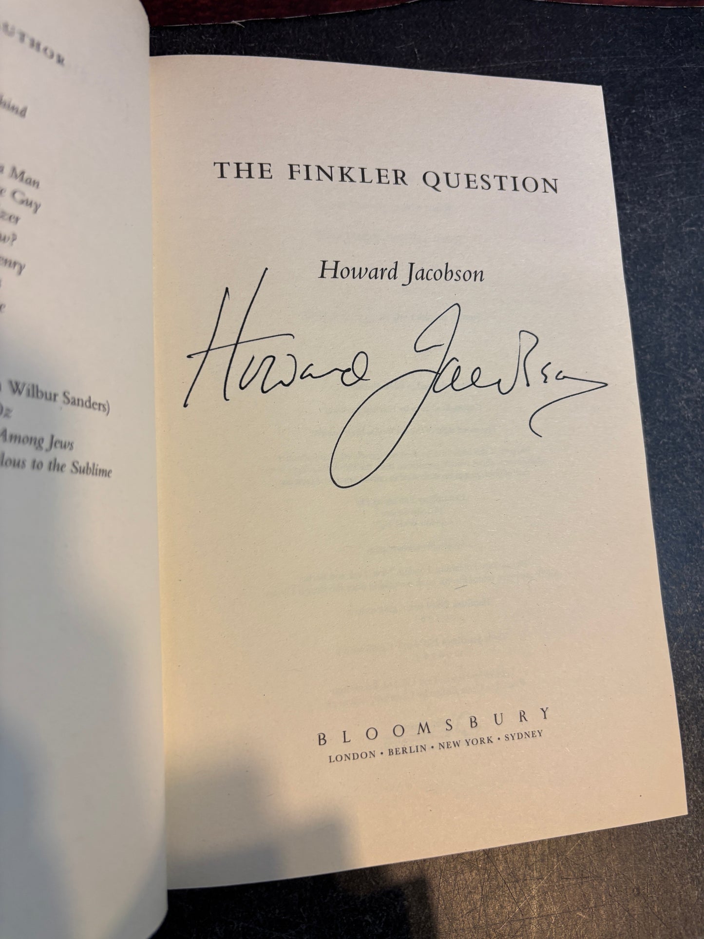 The Finkler Question by Howard Jacobson SIGNED 1st Edition UK