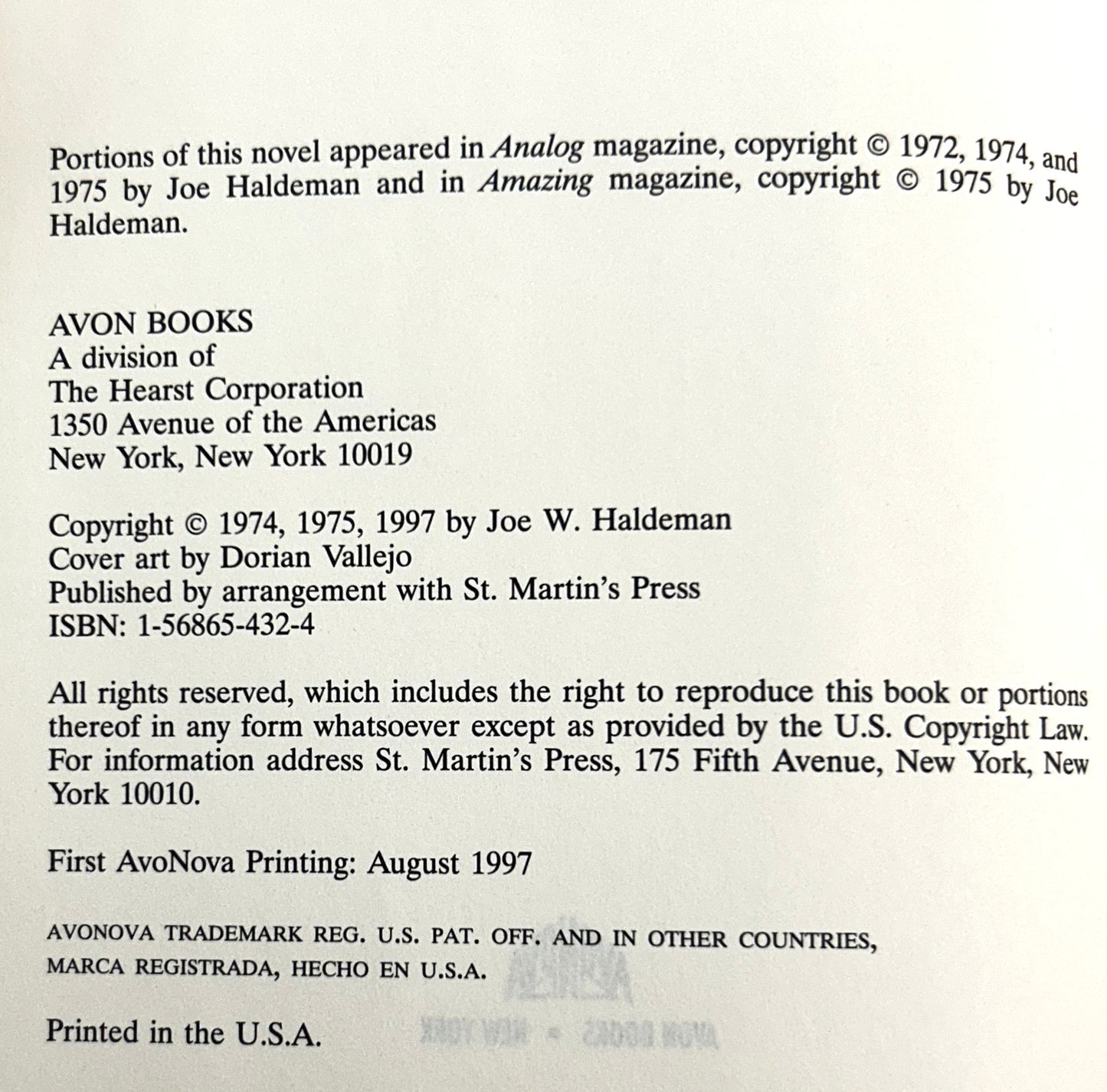 The Forever War by Joe Haldeman 1997 1st Avon Printing