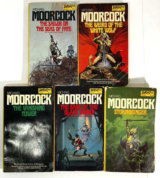 Set of 5 Elric Saga by Michael Moorcock Illus by Michael Whelan 1976-1977 DAW
