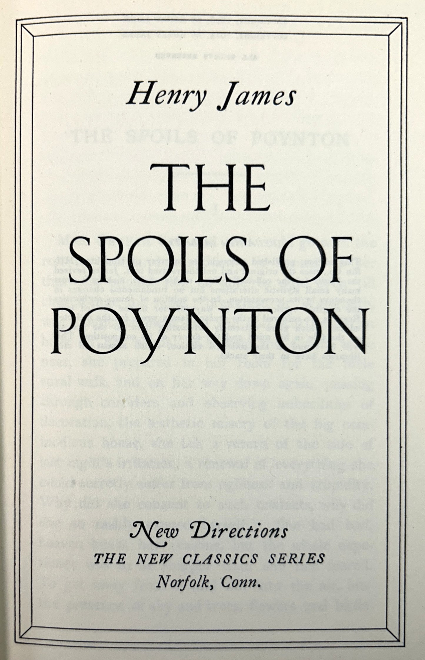 The Spoils of Poynton by Henry James 1924