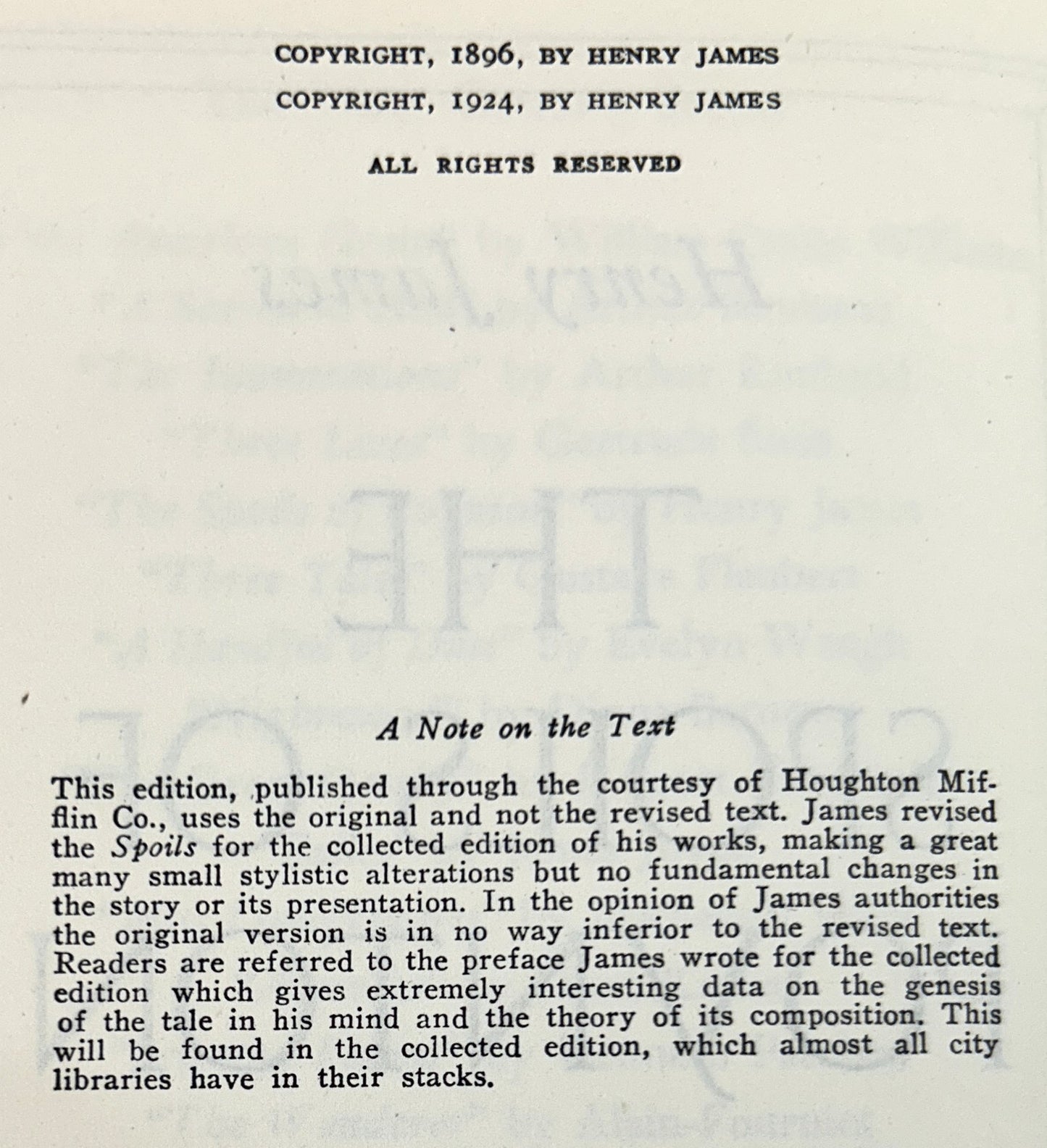 The Spoils of Poynton by Henry James 1924