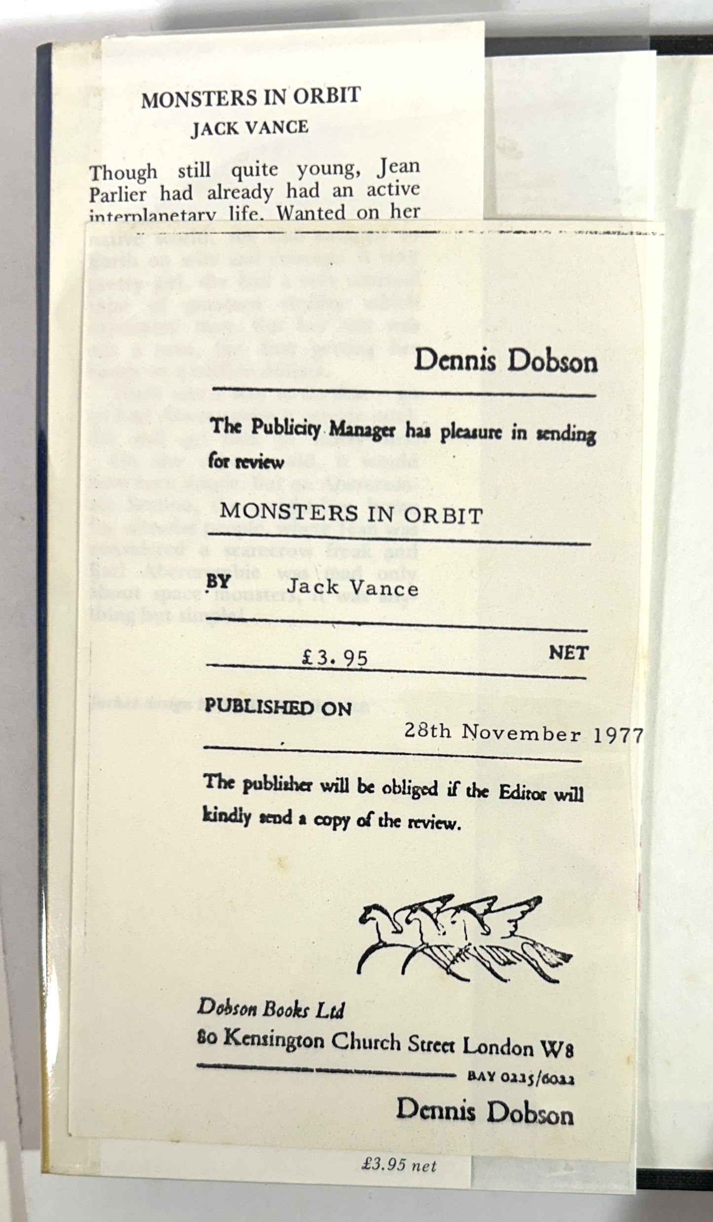 Monsters in Orbit by Jack Vance 1977 UK Edition