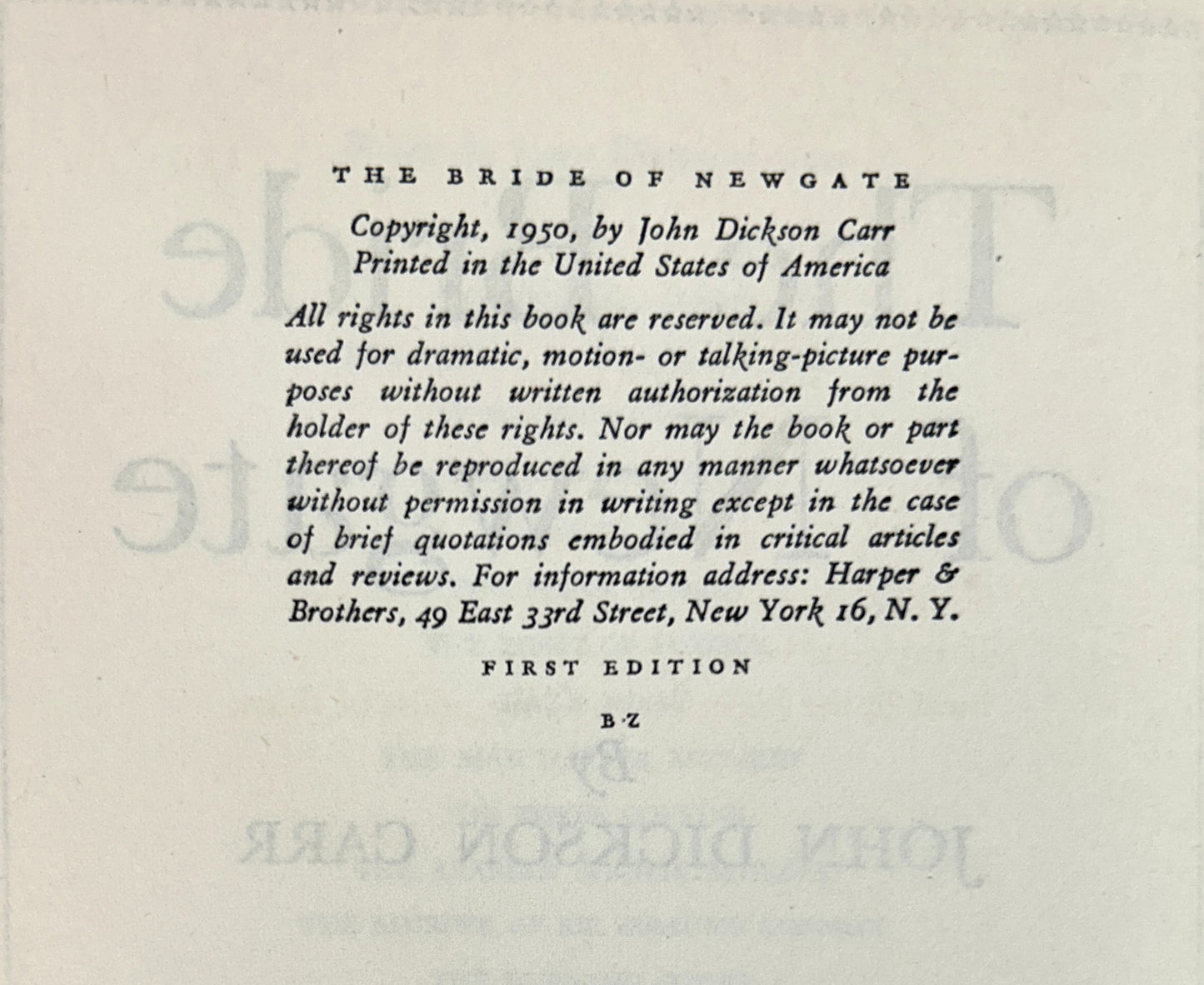 The Bride of Newgate by John Dickson Carr 1950 1st Edition