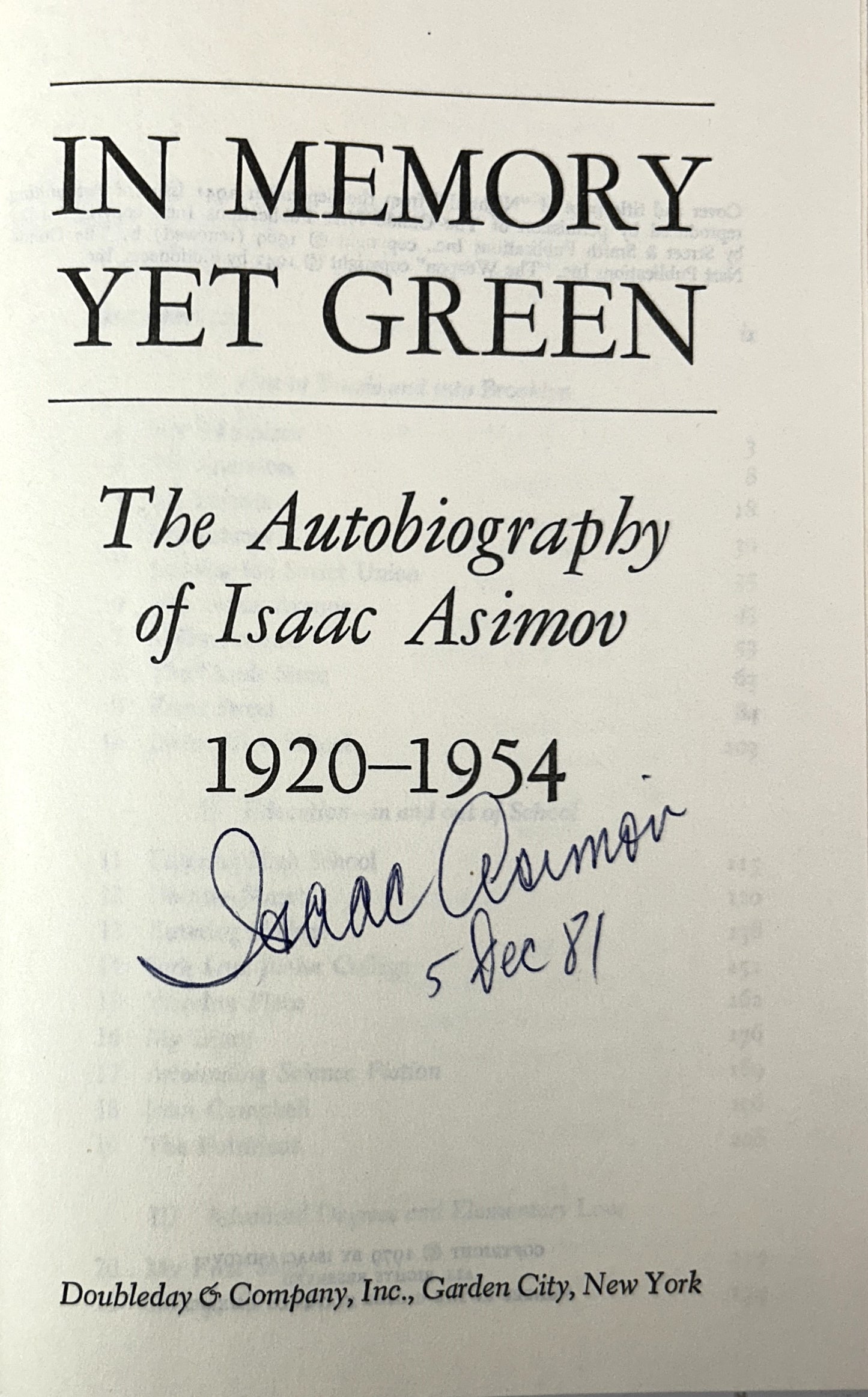 In Memory Yet Green: The Autobiography of Isaac Asimov 1979 SIGNED