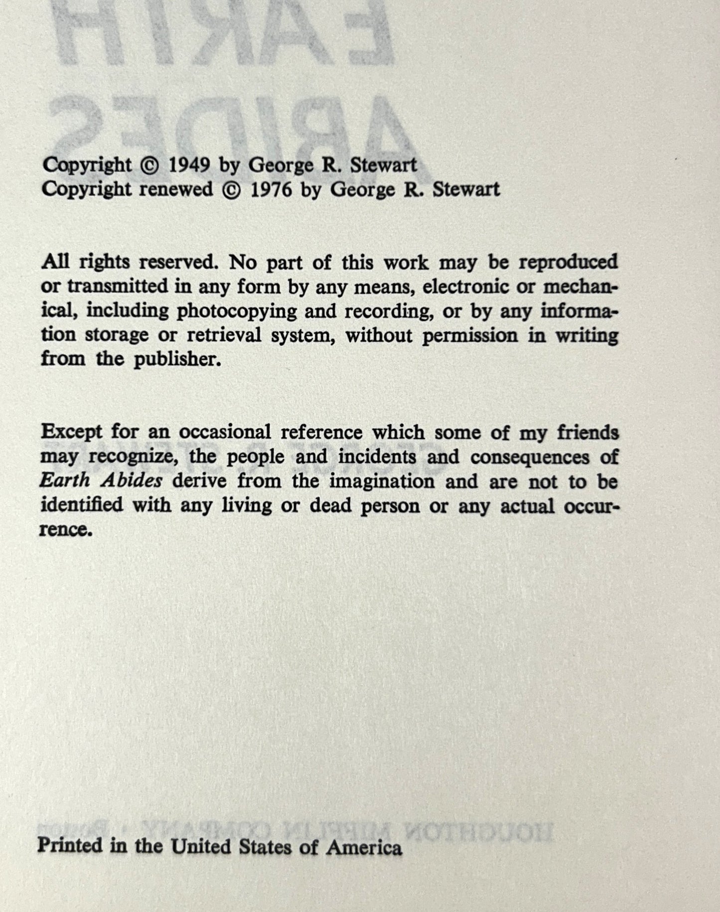 Earth Abides by George R. Stewart 1976 Book Club Edition