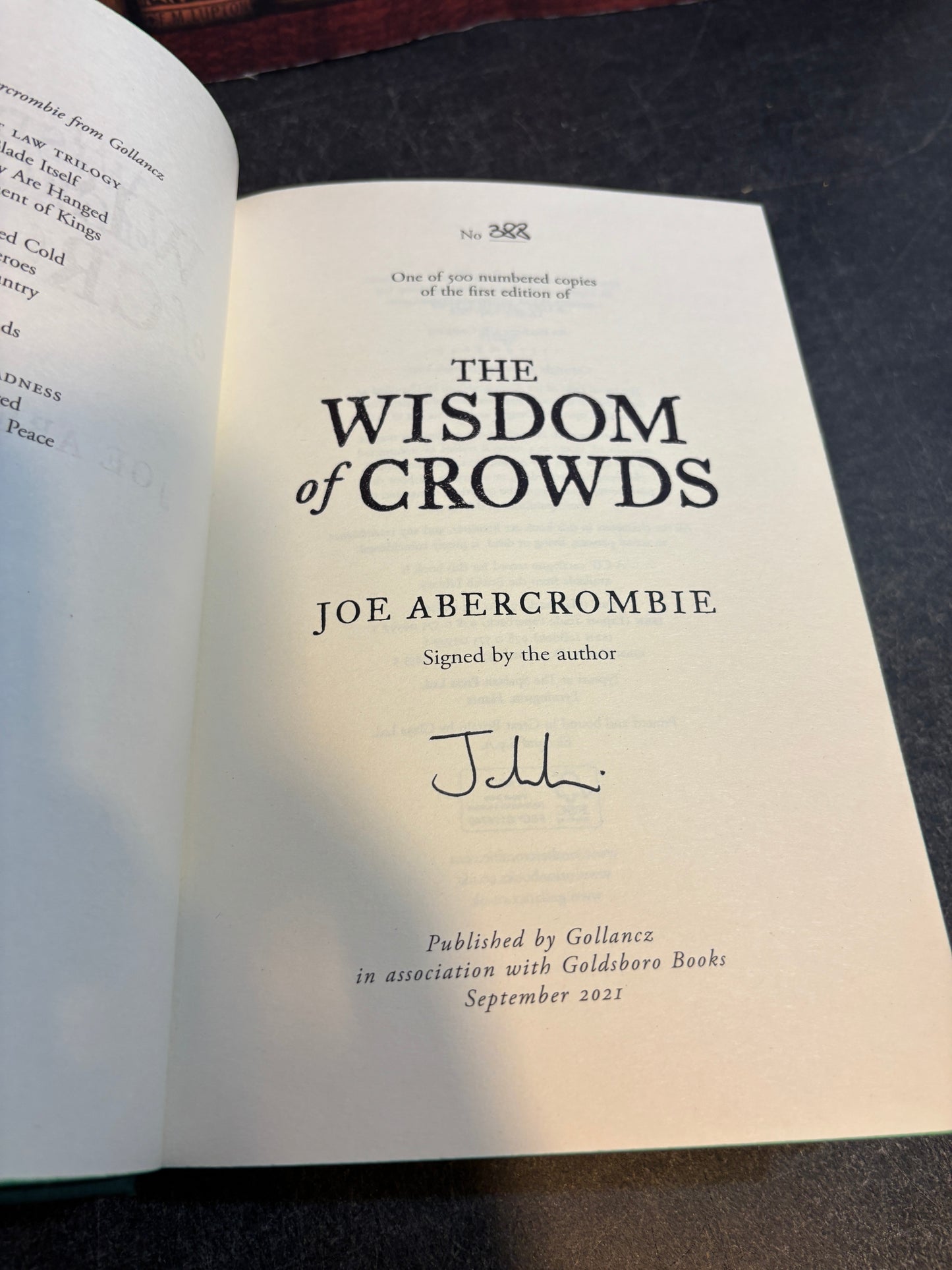 The Wisdom of Crowds by Joe Abercrombie SIGNED Limited #388/500 1st Edition