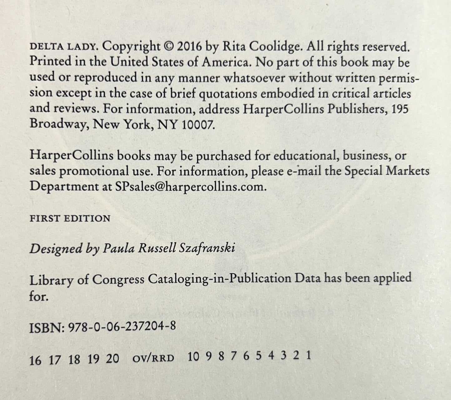 Delta Lady: A Memoir by Rita Coolridge & Michael Walker SIGNED