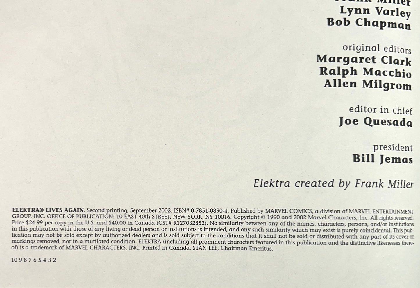 Marvel: Elektra Lives Again by Frank Miller 2002 2nd Printing