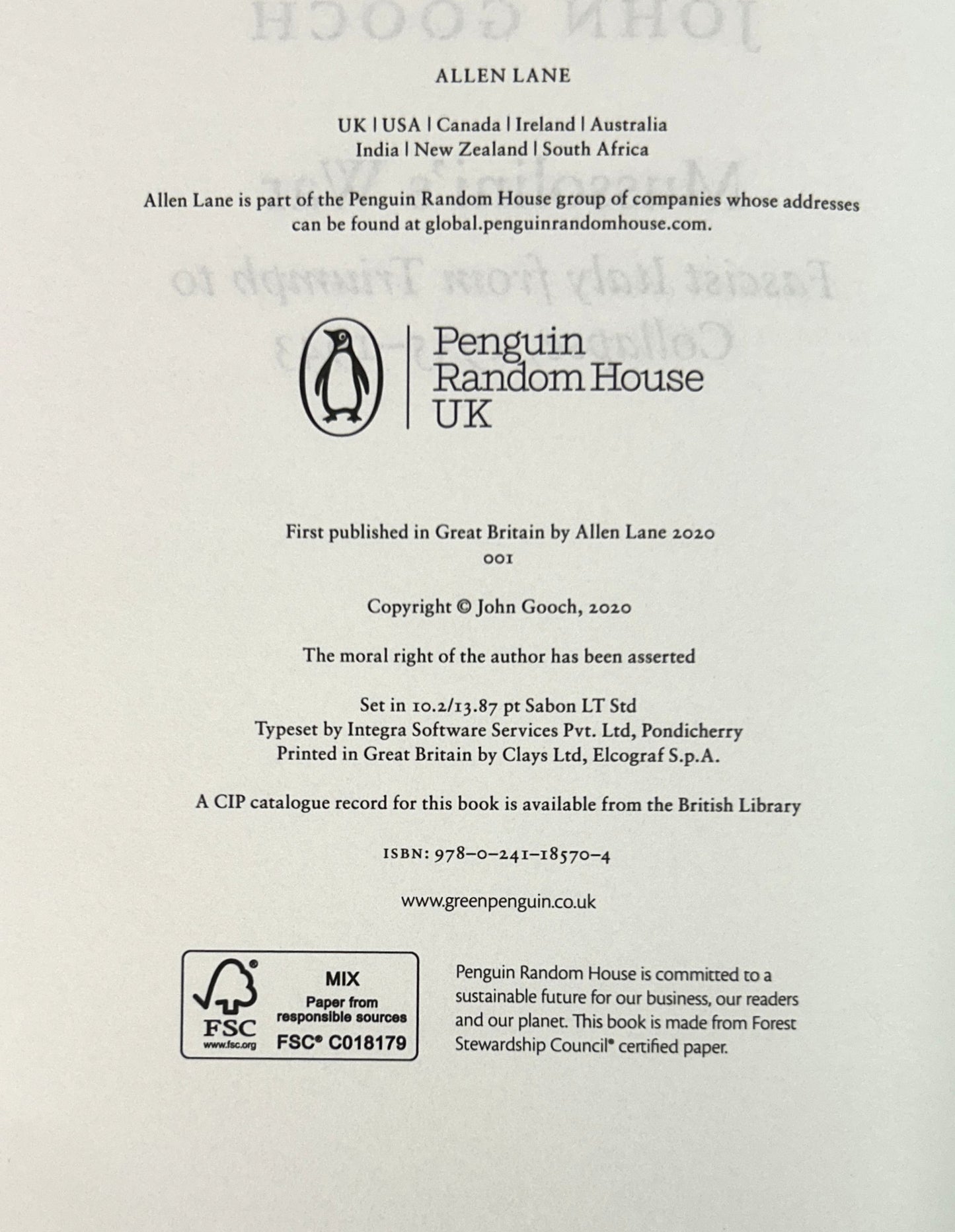 Mussolini's War: Fascist Italy from Trump to Collapse 1935-1943 by John Gooch 2020