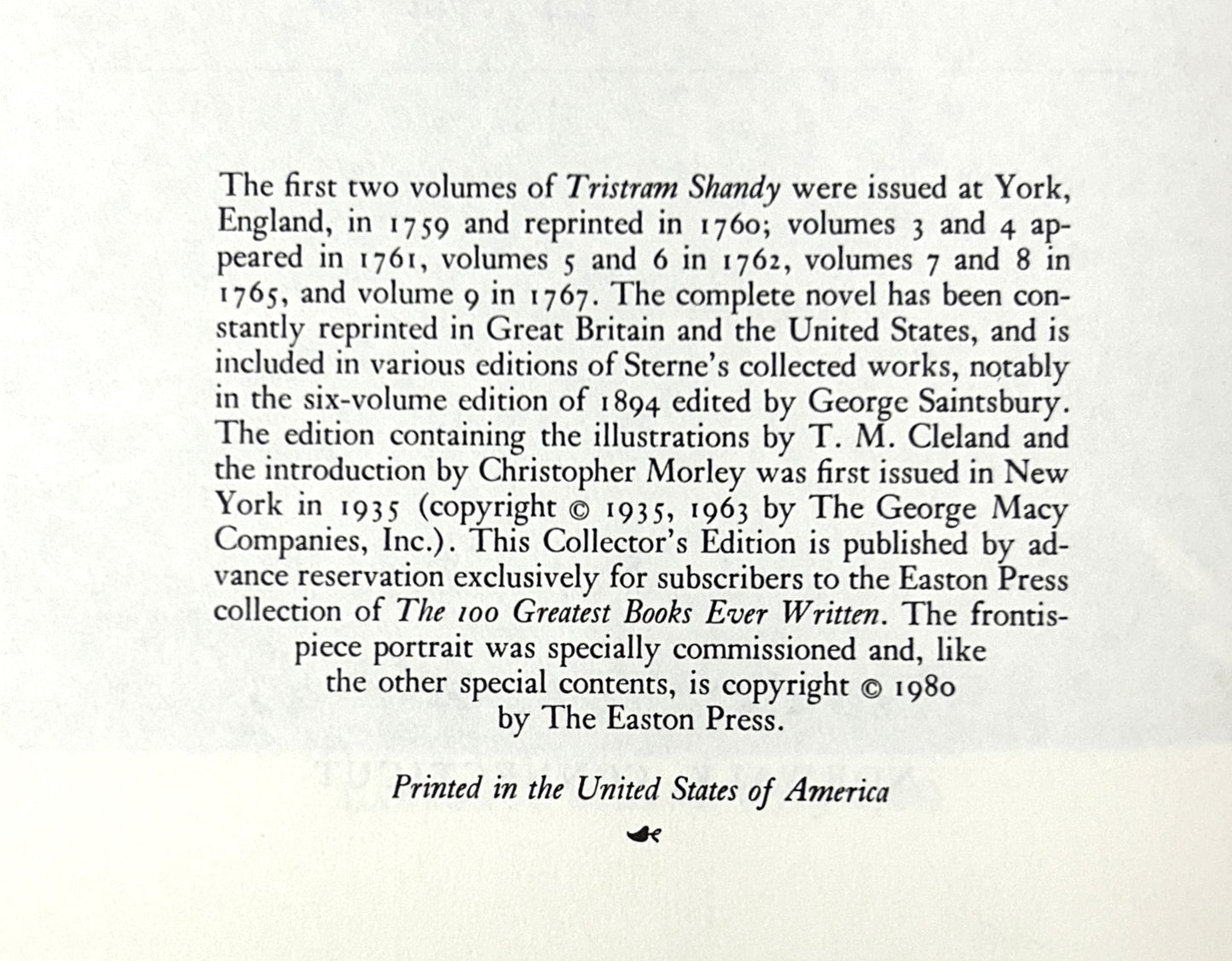 Easton Press: Tristram Shandy by Laurence Sterne 1980 Collector's Edition