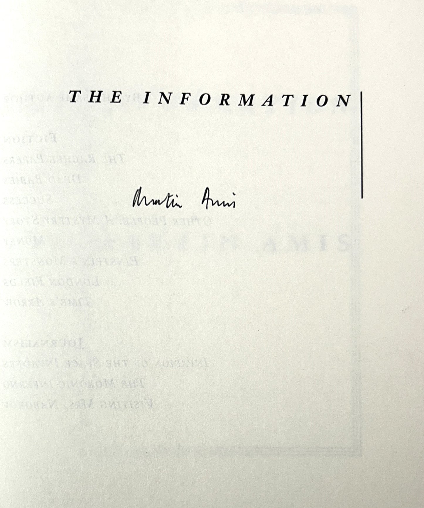 The Information by Martin Amis 1995 SIGNED 1st US Edition