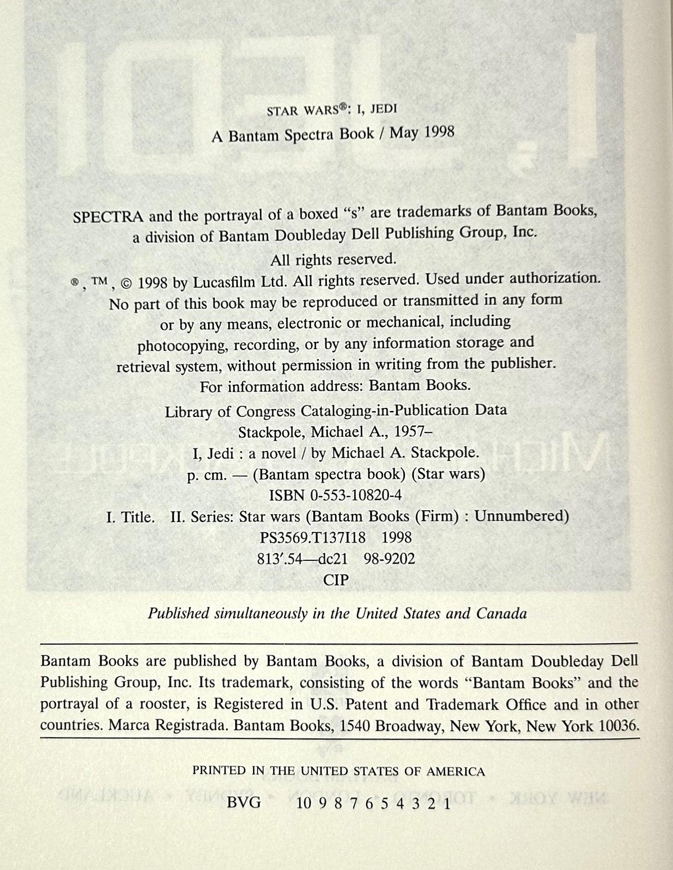 Star Wars: I, Jedi by Michael Stackpole 1998 1st Printing