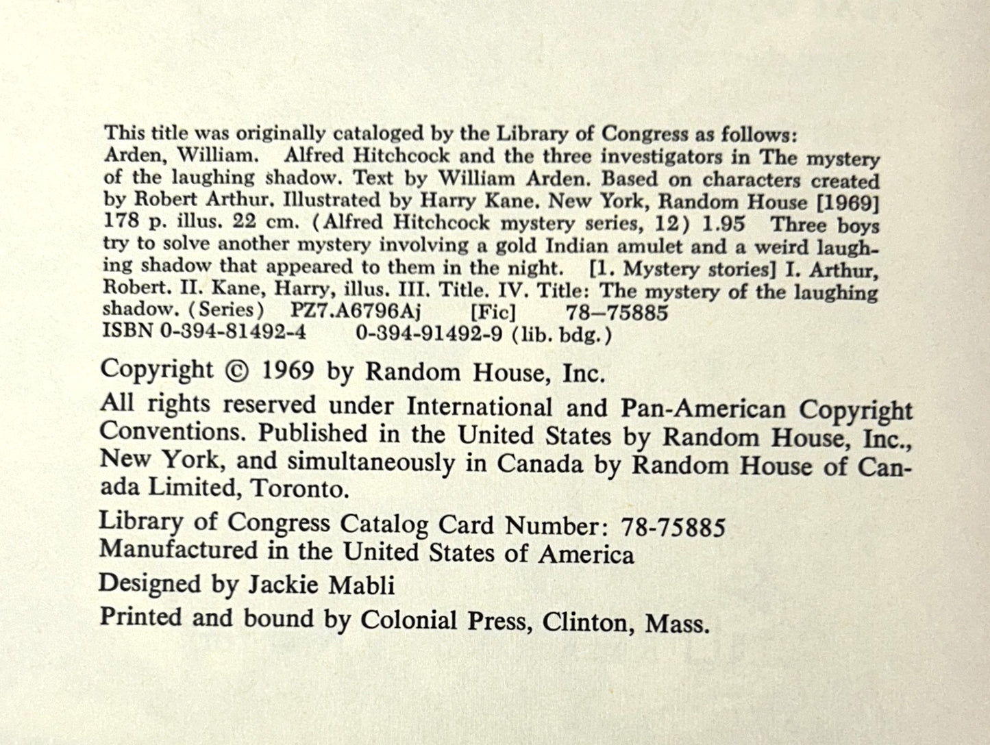 The Mystery of the Laughing Shadow (Alfred Hitchcock & the Three Investigators #12) stated 1969 Later Print