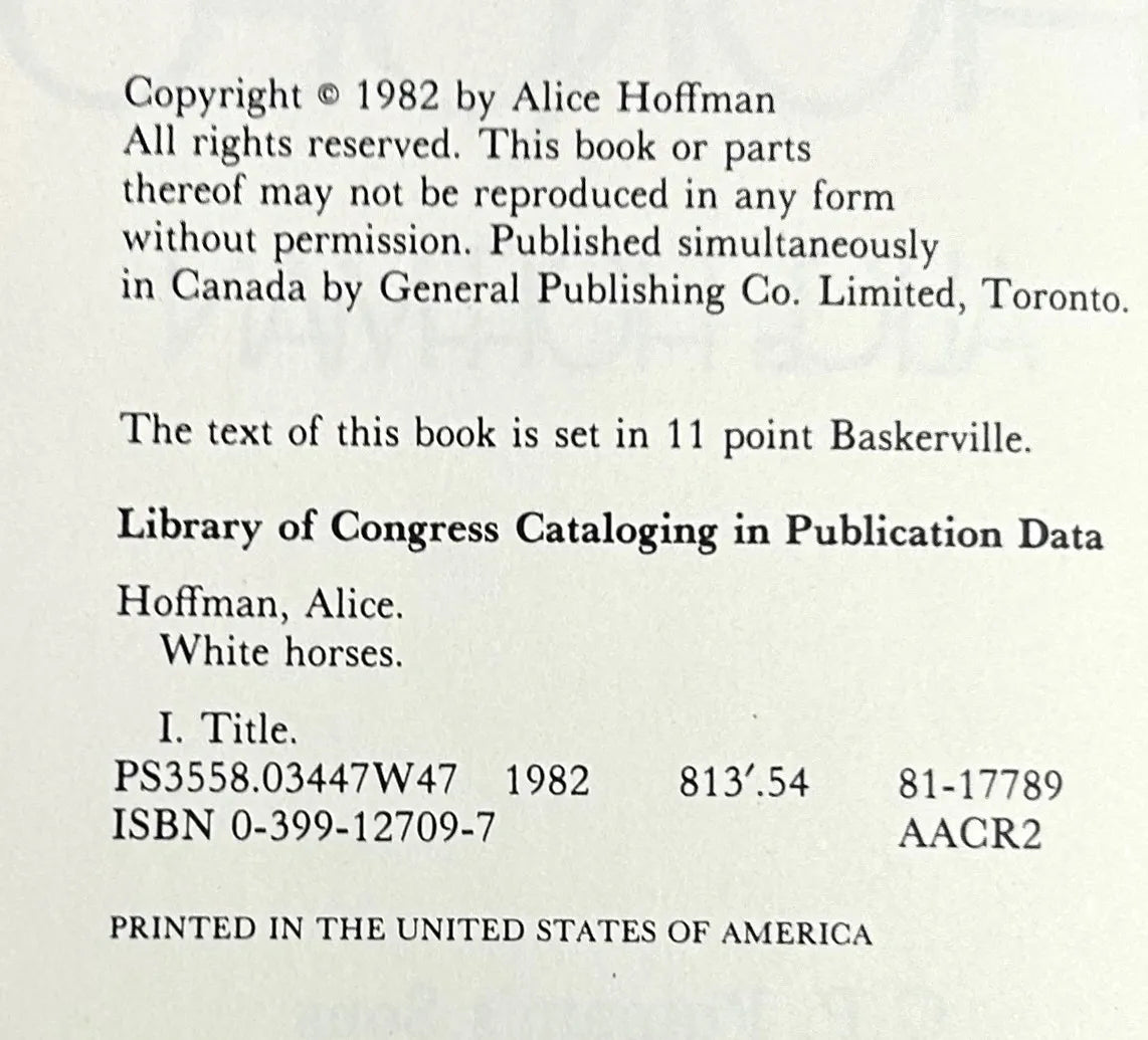 White Horses by Alice Hoffman 1982 1st Edition