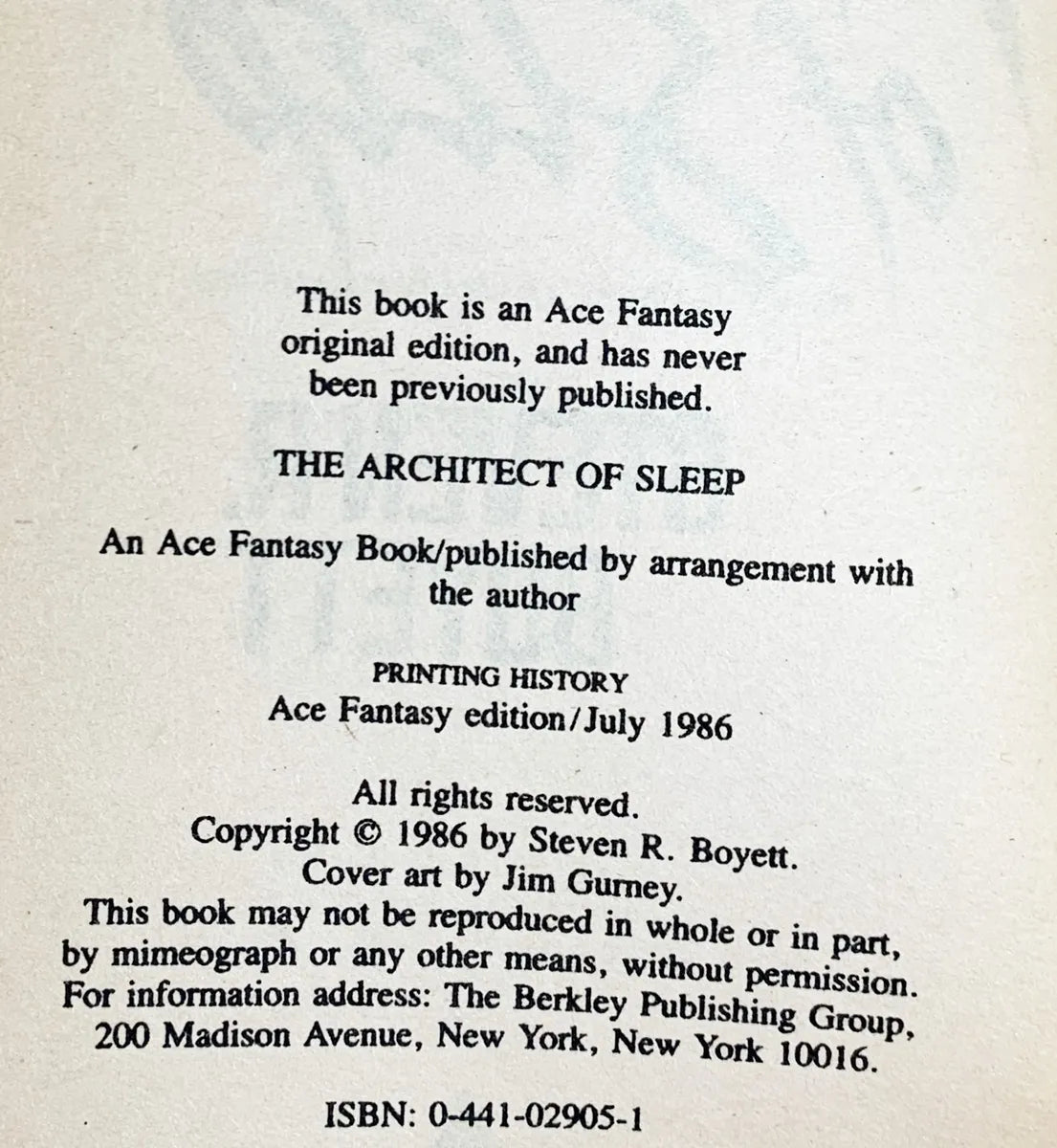 The Architect of Sleep by Steven R. Boyett 1986